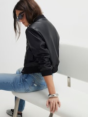 River Island Black Faux Leather Cropped Bomber Jacket - Image 3 of 4