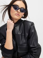 River Island Black Faux Leather Cropped Bomber Jacket - Image 4 of 4