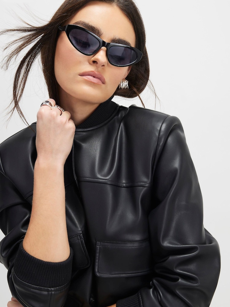 River Island Black Faux Leather Cropped Bomber Jacket - Image 4 of 4