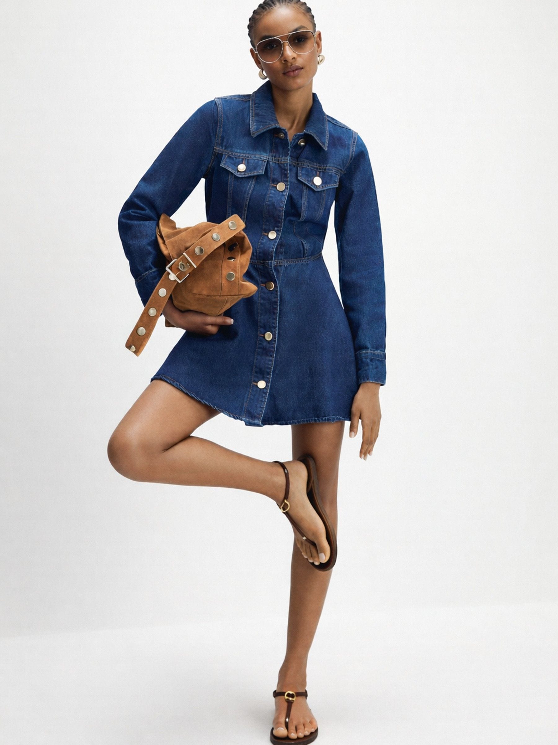 Buy River Island Blue A line Button Through Denim Mini Dress from