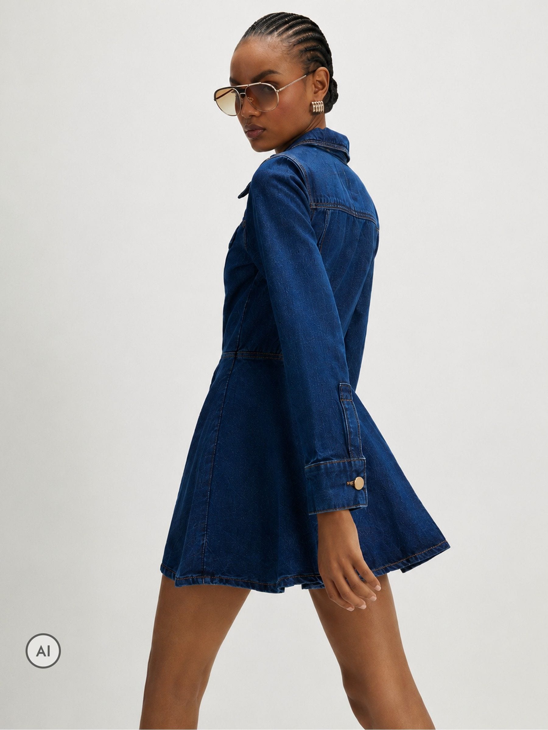Buy River Island Blue A line Button Through Denim Mini Dress from