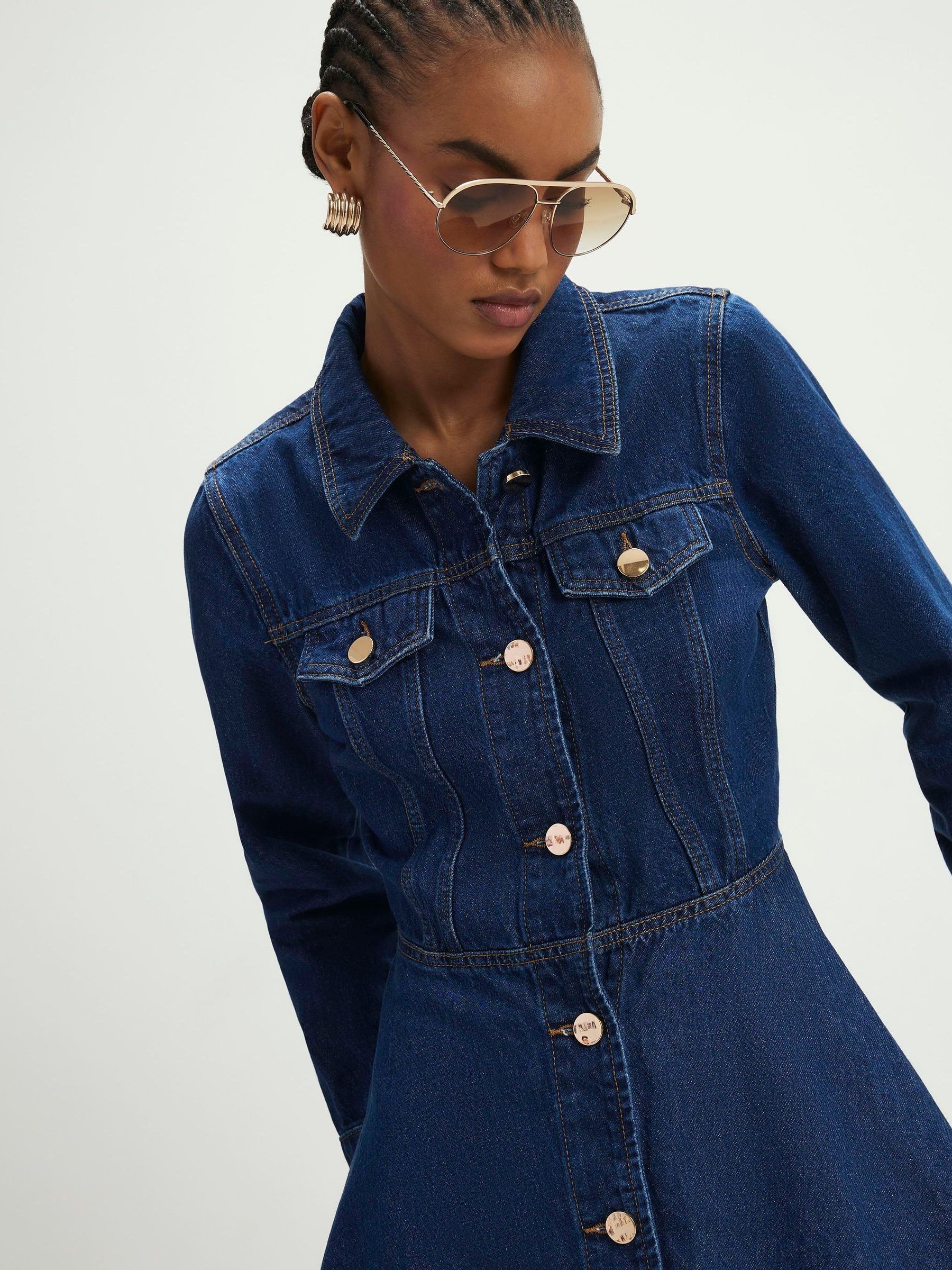 Buy River Island Blue A line Button Through Denim Mini Dress from