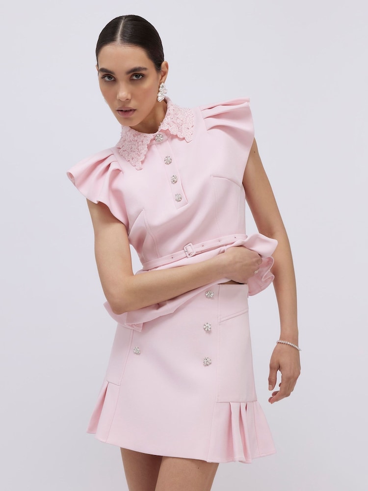 River Island Pink Diamanta Pleated Mini Skirt - Image 2 of 4 River Island Pink Diamanta Pleated Mini Skirt - Image 2 of 4