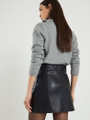 River Island Black Faux Leather Wrap Mini Skirt - Image 2 of 4