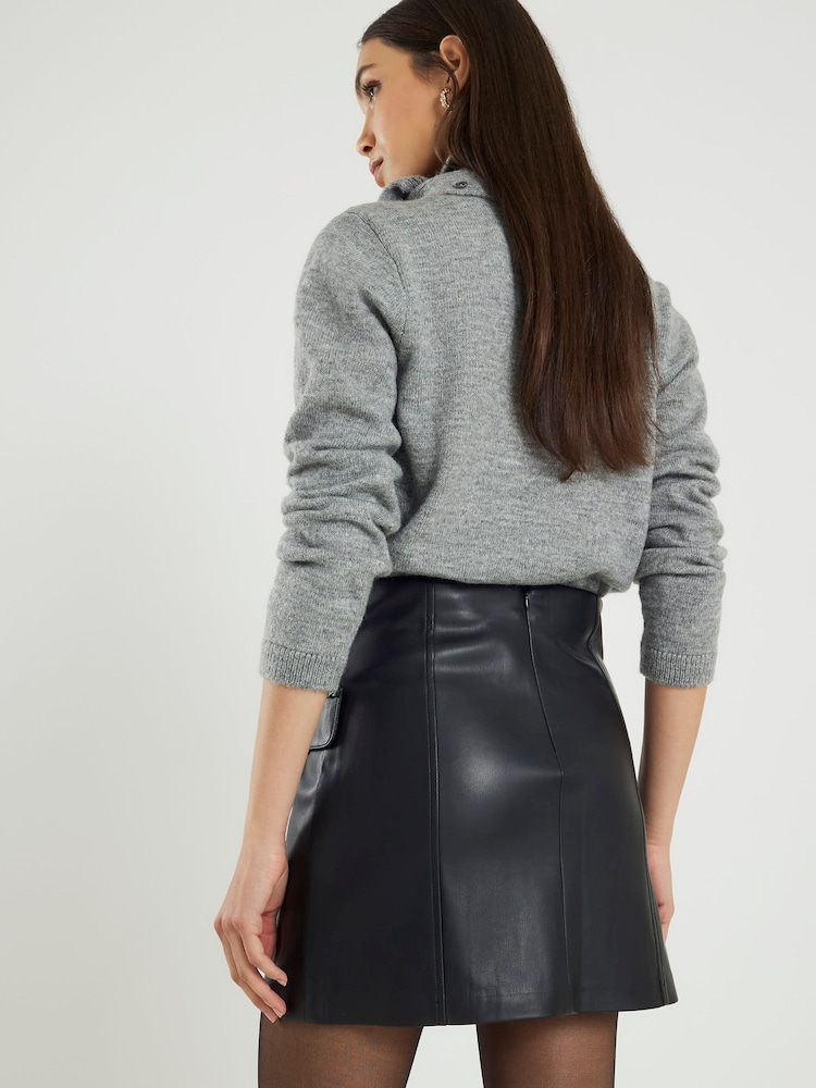River Island Black Faux Leather Wrap Mini Skirt - Image 2 of 4