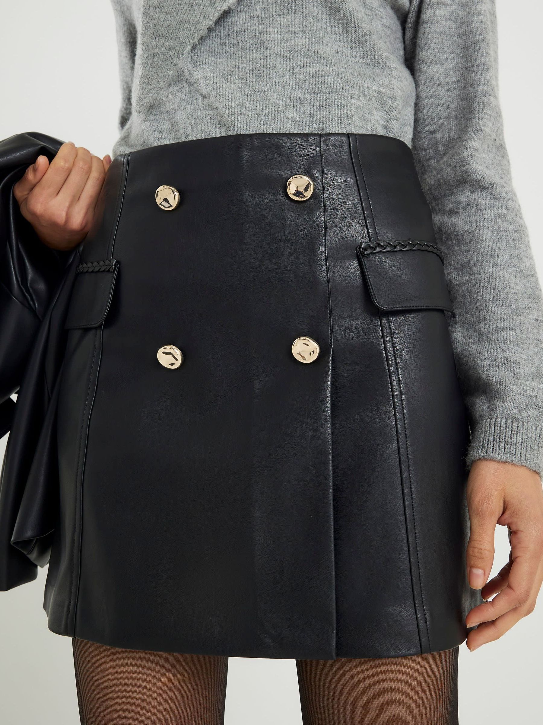 Buy River Island Black Faux Leather Wrap Mini Skirt from Next USA