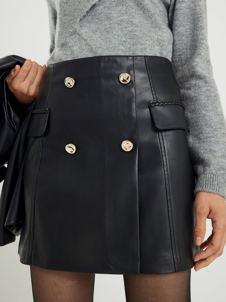 River Island Black Faux Leather Wrap Mini Skirt - Image 4 of 4