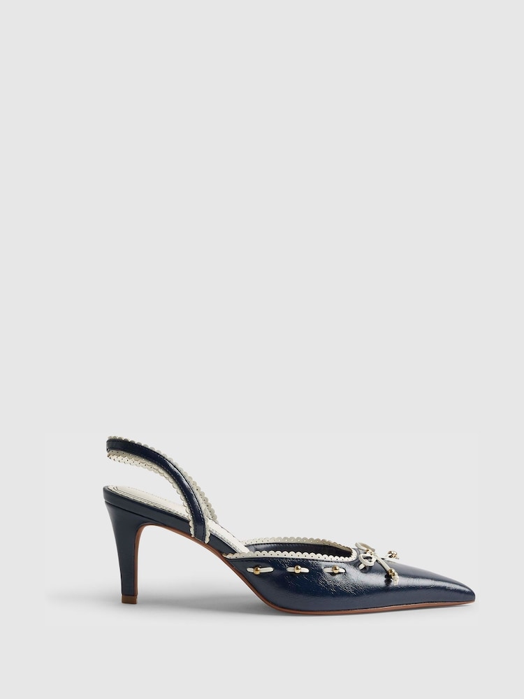 River Island Blue Scallop Trim Slingback Court Shoes - Image 2 of 5