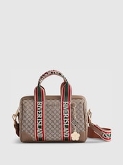 River Island Brown Monogram Jacquard Bowler Bag - Image 1 of 6