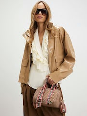 River Island Brown Monogram Jacquard Bowler Bag - Image 6 of 6