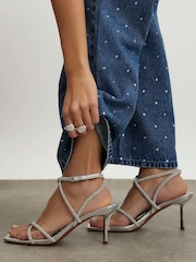 River Island Silver Heatseal Strappy Heeled Sandals - Image 1 of 6