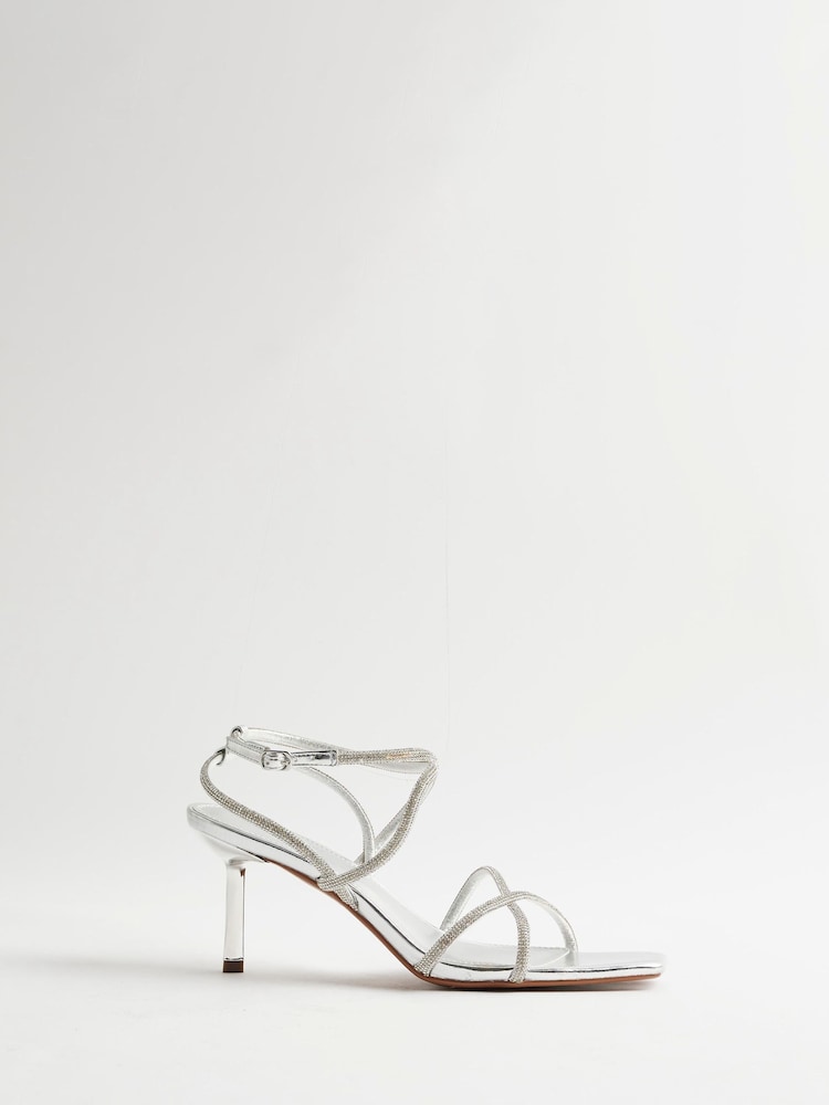 River Island Silver Heatseal Strappy Heeled Sandals - Image 2 of 6