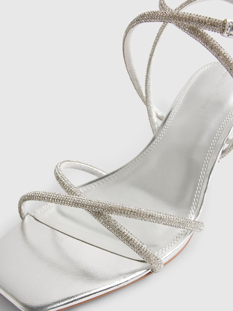 River Island Silver Heatseal Strappy Heeled Sandals - Image 6 of 6