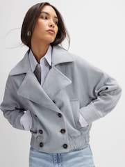 River Island Blue Faux Suede Collared Bomber Jacket - Image 1 of 4