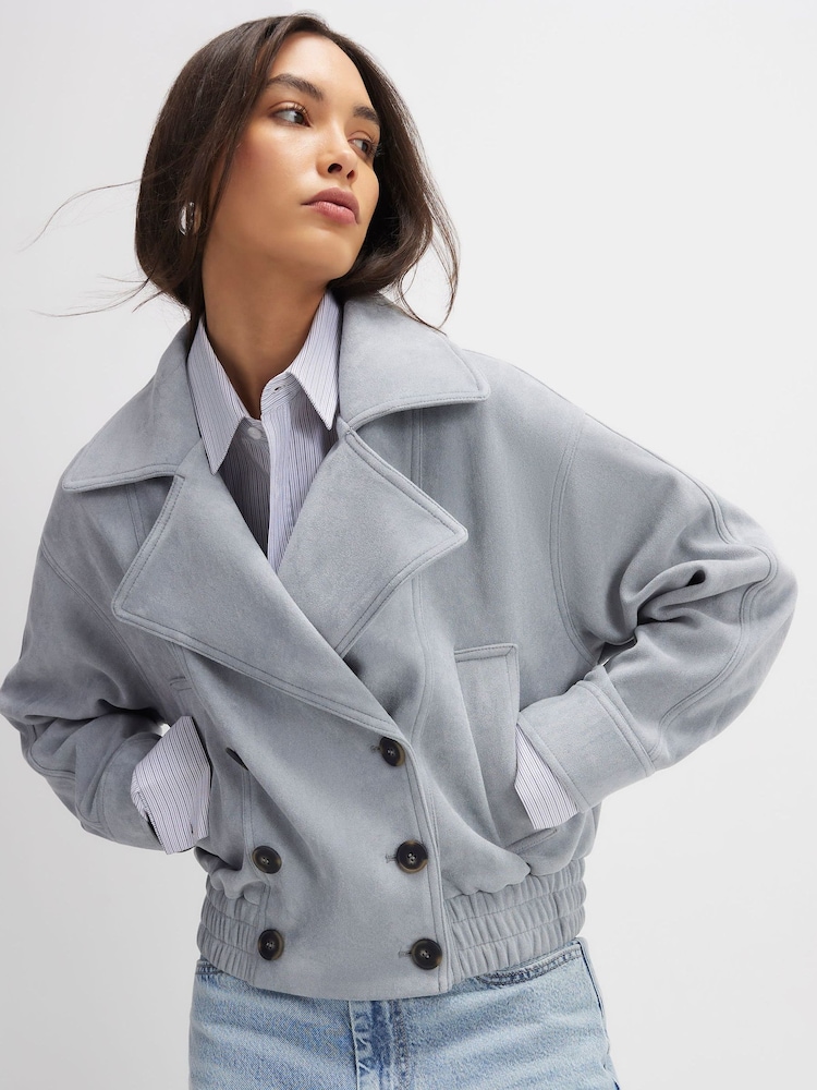 River Island Blue Faux Suede Collared Bomber Jacket - Image 1 of 4