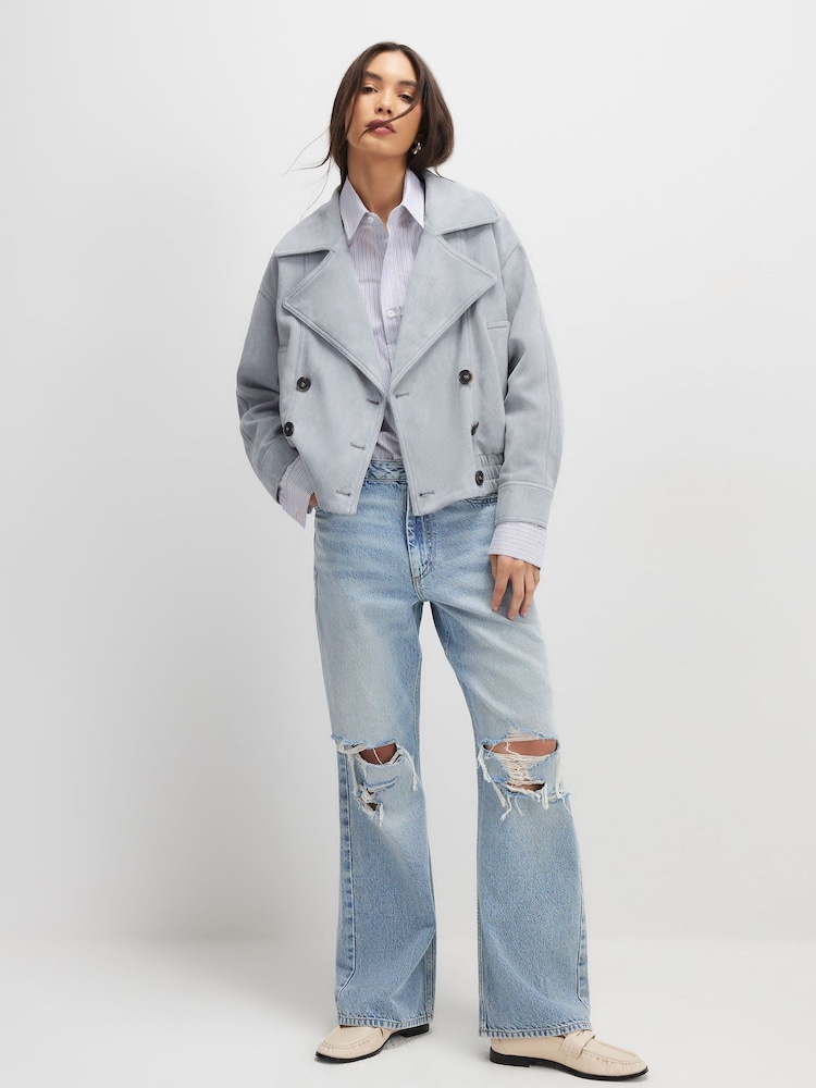 River Island Blue Faux Suede Collared Bomber Jacket - Image 2 of 4