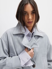 River Island Blue Faux Suede Collared Bomber Jacket - Image 3 of 4