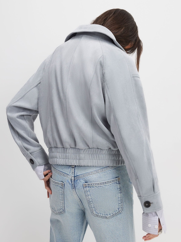 River Island Blue Faux Suede Collared Bomber Jacket - Image 4 of 4