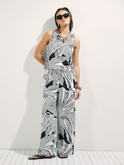 River Island Black Palm Print Tank Containing Linen Tank Top - Image 1 of 4