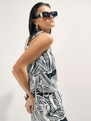 River Island Black Palm Print Tank Containing Linen Tank Top - Image 3 of 4