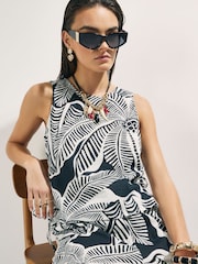 River Island Black Palm Print Tank Containing Linen Tank Top - Image 4 of 4