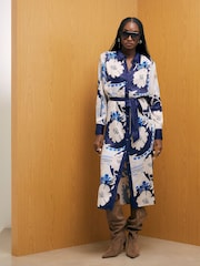 River Island Cream Floral Print Belted Shirt Dress - Image 1 of 4