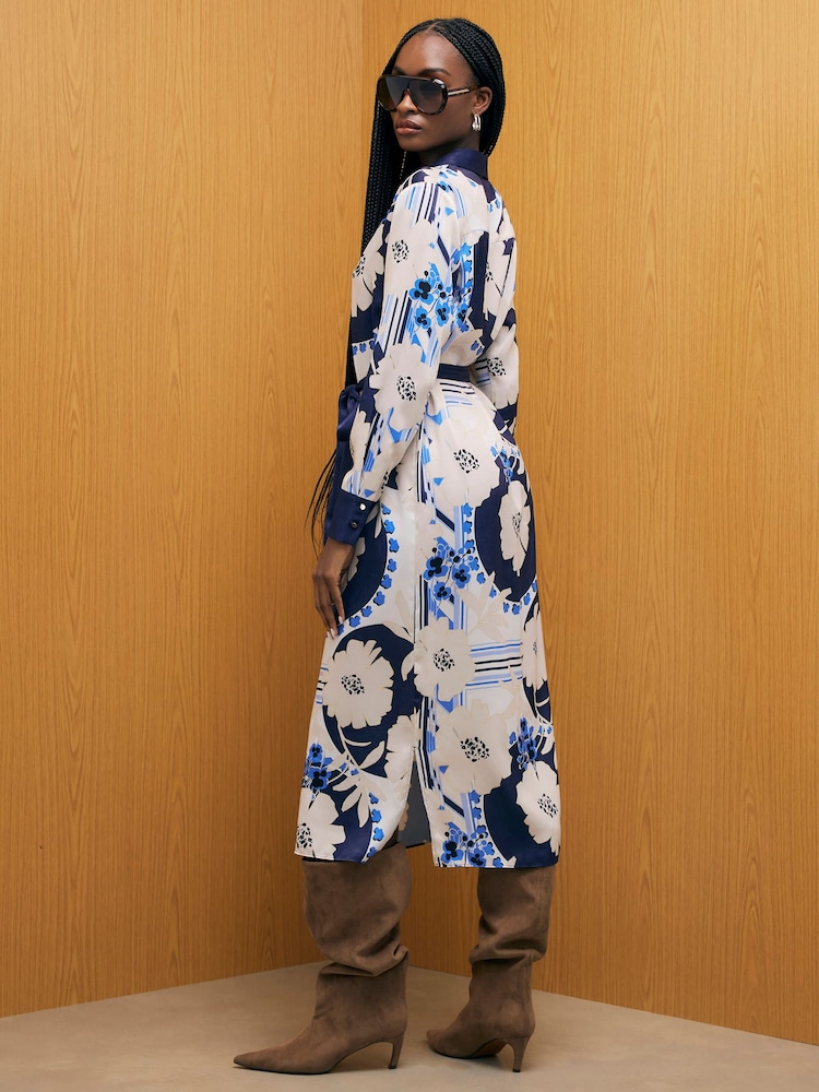 River Island Cream Floral Print Belted Shirt Dress - Image 2 of 4