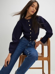 River Island Blue Structured Sleeve Cardigan - Image 4 of 4