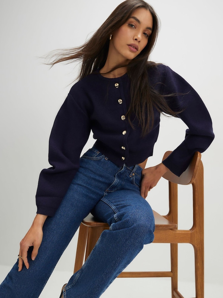 River Island Blue Structured Sleeve Cardigan - Image 4 of 4