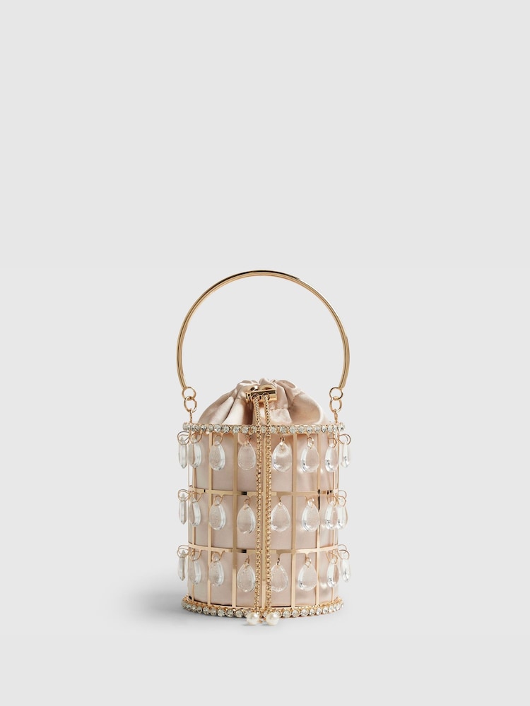 River Island Gold Diamante Basket Bag - Image 1 of 5
