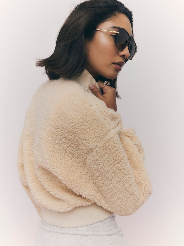 River Island Cream Long Sleeve Borg Zip Up Sweatshirt - Image 3 of 3