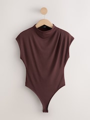 Wine Soft Touch Slinky Nylon Cap Sleeve Bodysuit - Image 1 of 3