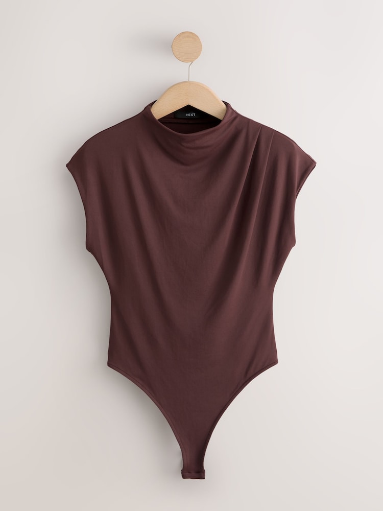 Wine Soft Touch Slinky Nylon Cap Sleeve Bodysuit - Image 1 of 3