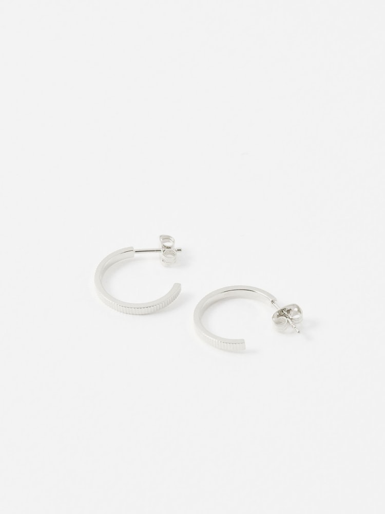 Oliver Bonas Silver Tone Anita Ridged Sterling Silver Hoop Earrings - Image 2 of 5