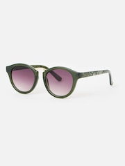 Oliver Bonas Green Marbled Arm Preppy Sunglasses - Image 2 of 5