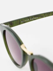 Oliver Bonas Green Marbled Arm Preppy Sunglasses - Image 3 of 5