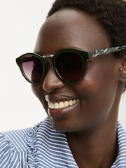 Oliver Bonas Green Marbled Arm Preppy Sunglasses - Image 5 of 5