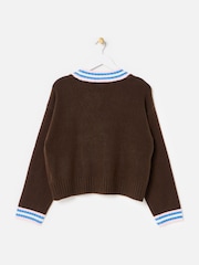 Oliver Bonas Red Striped V-Neck Knitted Cardigan - Image 4 of 8