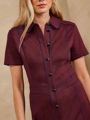 Love & Roses Burgundy Red Petite Contrast Piping Short Sleeve Pencil Midi Dress - Image 2 of 4