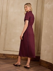 Love & Roses Burgundy Red Petite Contrast Piping Short Sleeve Pencil Midi Dress - Image 4 of 4
