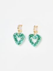 Oliver Bonas Green Nolan Blue Beaded Heart Hoop Earrings - Image 1 of 5