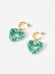 Oliver Bonas Green Nolan Blue Beaded Heart Hoop Earrings - Image 2 of 5