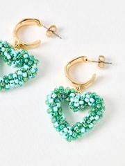 Oliver Bonas Green Nolan Blue Beaded Heart Hoop Earrings - Image 4 of 5