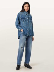 AllSaints Blue Enna Embroidered Denim Shirt - Image 3 of 7
