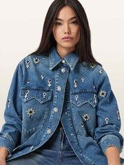 AllSaints Blue Enna Embroidered Denim Shirt - Image 4 of 7