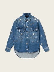 AllSaints Blue Enna Embroidered Denim Shirt - Image 7 of 7