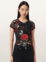 AllSaints Black Ellie Mesh T-Shirt - Image 1 of 6