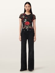 AllSaints Black Ellie Mesh T-Shirt - Image 2 of 6