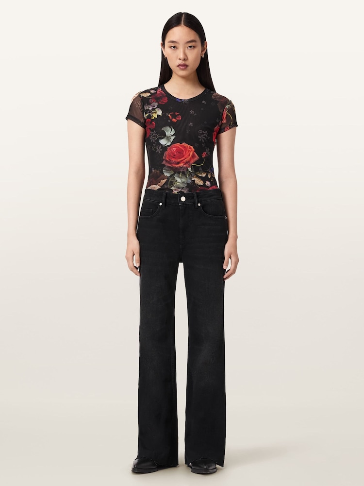 AllSaints Black Ellie Mesh T-Shirt - Image 2 of 6