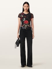 AllSaints Black Ellie Mesh T-Shirt - Image 5 of 6